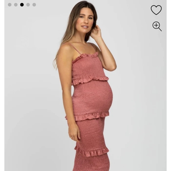Mauve Satin Smocked fitted maternity dress small - Picture 1 of 6